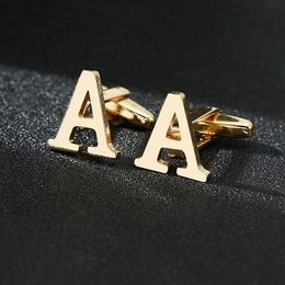 Foreign Trade Exclusive Gold 26 English Letters Glossy Men's Cufflink Factory Wholesale Creative French Shirt Cufflinks Classic