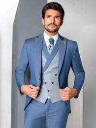 Customise tuxedo One Button Handsome Peak Lapel Groom Tuxedos Men Suits Wedding/Prom/Dinner Man Blazer Jacket PTwo Buttonsants Tie Vest W1267