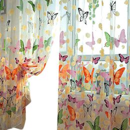 Curtain 1PC Tulle For Bedroom Kitchen Kids Room Decoration Louvre Window Treatments Romantic Butterfly Pattern Sheer Drape 230619