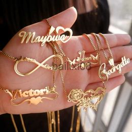 Pendant Necklaces Custom Stainless Steel Gold Box Chain Name Neckle for Women Customised Personalised Fashion Nameplate Pendant Jewellery Neckle J230620