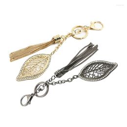 Keychains Fashion Creative Leaf Shape With Metal Tassel Chain Women Rhinestones Pendant Key Chains Bags Hanging Ornament