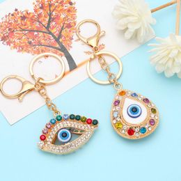 Keychains Evil Eye Keychain Car Accessories Turkish Round Crystal Key Chain Jewelry Keyring Women Men Pendant Holiday Gifts