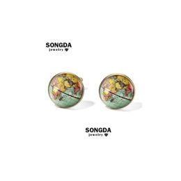 Cuff Links Songda Vintage Earth World Map Cufflinks Globe Planet Art P O Crystal Glass Dome Shirt For Men Personalised Gemelos Drop Dh3Nm