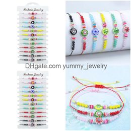 Chain 12Pc/Set Glass Crystal Beads Bracelet Sunflower Hand Wind String Adjustable Braided Set Drop Delivery Otott