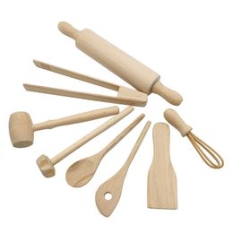 Kitchens Play Food Children Wooden Kitchen Utensils Pretend Kitchen Toy Simulation Beech Wooden Spoon Shovel Egg Beater Clip Pretend Kitchen Set 230619