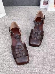 Sandals Birkuir Original Woven Women Closed Toe Luxury Weave Summer Elegant Shoes Genuine Leather Low Heel