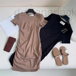 Basic & Casual Dresses Designer Summer New Celebrity Style Sexy Spicy Girl Metal Decoration Fake Two Piece Irregular Dress Women 0A6W