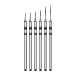 Dotting Tools 6pcs Thin Long Nail Art Liner Brushes Striping Handle Metal Design Details Polish Drawing Pen Diamond Application Gel 230619
