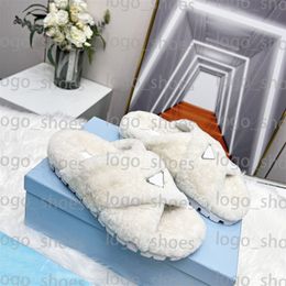 Warm Wool Slipper Fashion Women Winter Fluffy Home Shoe Slides Classic Brand Triangle Logo Flat Bottom Sandal Slippers