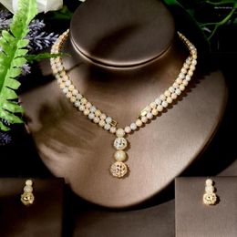 Necklace Earrings Set Fashion Luxury Micro Cubic Zirconia Pave Jewellery Gold Colour Bridal Dress Ensemble Femme 2pcs Gift Bijoux N-1735