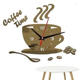 Wall Clocks 3D Coffee Cup Mirror Sticker Clock Mute Kitchen Home Decoration Shape Hollow Digital