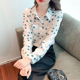 Women's Blouses Spring 2023 Fashion Women Loose Cartoon Printed Shirt Female Long Sleeve White Blouse Commuter Professional Slim