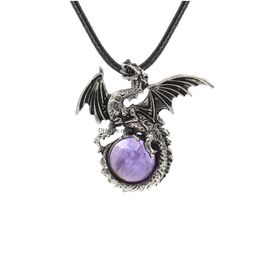 Pendant Necklaces Fashion Natural Stone Necklace Crystal Tiger Eye Wing Dragon Rope Chain Accessories Wholesale Drop Dhg2O