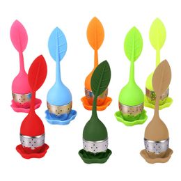 Silicone Tea Filter Leaf Shape Tea Infuser Reusable Strainer with Drop Tray Stainless Steel Tea ball steepers Tea Bag Filters