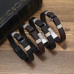 Charm Bracelets Vintage Personalised Men's Leather Bracelet Retro Simple Style Versatile Alloy Magnetic Clasp Fashion Mesh Pattern