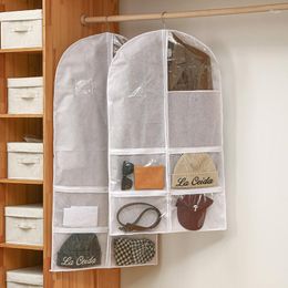 Storage Bags Foldable Hanging Clothes Cover Bag For Closet Suit Dust-Proof Garment With Four Accessory Pockets