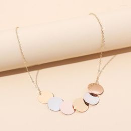 Pendant Necklaces Simple Geometric Round Metal Necklace Hip Hop Smooth Multicolor Clavicle Chain Choker Fashion Women's Party Jewellery