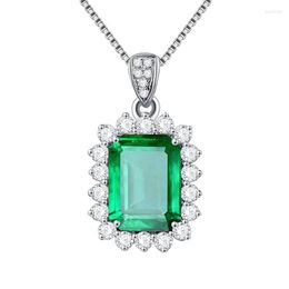 Pendant Necklaces Rectangular Created-Emerald Tourmaline Gem Necklace Collares White Gold Plated Women Jewelry