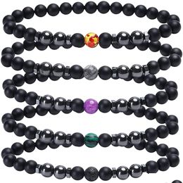 Anklets Magnetic Matte Onyx Beaded Anklet 9Inch Women Strand Anti Swelling Therapy Ankle Hematite Bracelet For Healing Chakra Weight Dhxbf