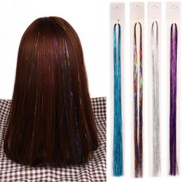 95cm Colourful Shiny Threads Glitter Hair Tinsel Kit Gold Silk Hair Glitter String Extensions Accessories for Women Headdress