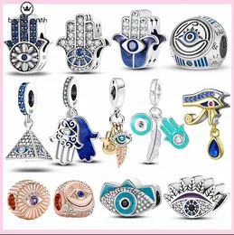 Für Pandora Charms Sterling Silber Perlen Dämon Böse Augen Blau Fatima Hand Charm Set Anhänger