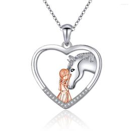 Pendant Necklaces Copper Heart Girls&Horse Necklace Animal Fashion Christmas Mother's Day Jewelry Gifts For Women Mom Teen Girls