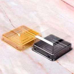 Bakeware Tools 50 Pcs Rectangle Square Black Gold Plastic Clear Packaging Box Cake Board Disposable Dessert Birthday Mousse Cookie