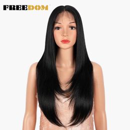 Synthetic Lace Wig 26 inch Middle Part Long Straight Lace Front Wigs Pink Blonde Wigs For Black Women Cosplay Wigs 230524