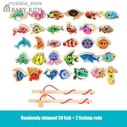 Montessori Wooden Magnetic Fishing Toys for Baby Cartoon Marine Life Cognition Fish Games Education Parent-Child Interactive L230518