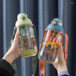 Water Bottles Student Children's Kettle Portable Shatter Proof Tritan Fresh Cartoon Drinking Cup With Tea Infuser Strap Large Capacity