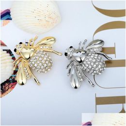 Pins Brooches Europe And The United States Personalized Animal Jewelry Cute Bee Brooch Rhinestone Suit Collar Pin Long Dhxo8