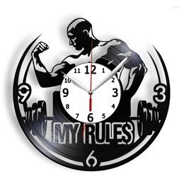 Wall Clocks My Rule Motivational Record Clock Gym Time Bodaybuilding Fitness Muscle Man Weighting Bodybuilder Gift