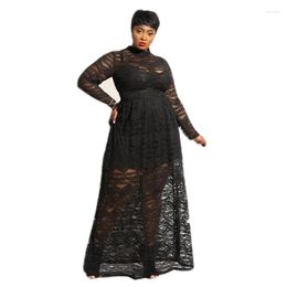 Ethnic Clothing Women's Thin Lace Sexy Long Dress Summer Black Sleeve Round Neck Party Retro Elegant Muslim Kaftan