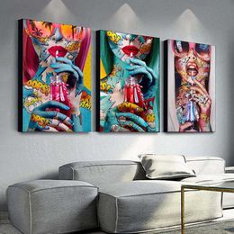 Graffiti Woman Wall Art Poster Abstract Comic Style Mural Modern Home Decor Picture Print Canvas Painting Living Room Decoration