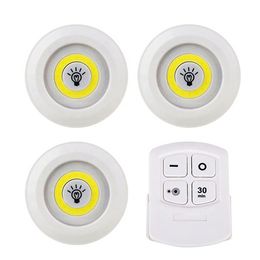 3pcs LED Lights Remote Control Touch Night Light, Wireless, 9cm round, hexagon Kitchen cabinet Light Bedroom Wardrobe Lighting Under Furniture white 30min