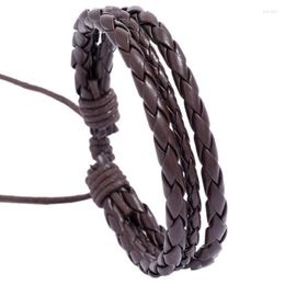 Charm Bracelets Punk Fashion Men Black Brown Wrap Bracelet Vintage Multilayer Braided Leather Retro Bangle Wristbands Women Hiphop Rock