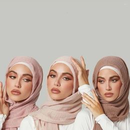 Ethnic Clothing Muslim Women Crinkle Hijab Scarf Cotton Tassel Shawl Plain Wrinkle Scarves Thin Solid Headband Woman LIghtweight Wrap 175