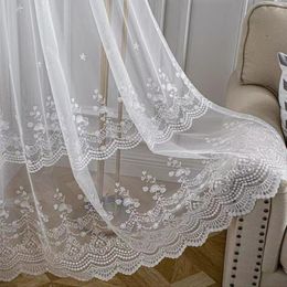 Curtain Embroidery Sheer Tulle Curtains for Living Room Transparent White Voile Window Drape Custom Size 230619