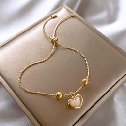 Charm Bracelets Bling Opal Love Heart Pendant For Women Girl Gold Color Metal Beads Chain Adjustable Bracelet Korean Jewellery