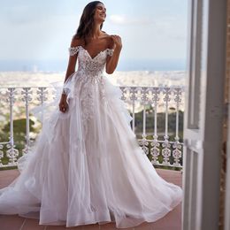 Fabulous Ruffles Off Shoulder Ball Gown Wedding Bridal Dresses Tiere With Lace Appliques Bridal Gown Puffy Skirt Robe De Mariee For Women