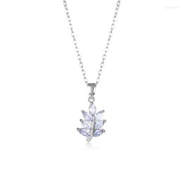 Pendant Necklaces Elegant Delicate CZ Leaf Plant Necklace Stainless Steel Chain Femme Charm Party Shiny For Women Wholesale