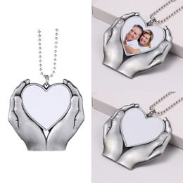 Pendant Necklaces Blank Hand Heart Car Hanger With Chains Fashion Transfer Printing Jewellery Consumables Hanging Ornaments