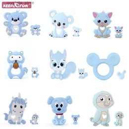 Keep Grow 2Pcs/Set Silicone Teether beads Cartoon Koala Unicorn Baby Teether Food Grade Toys For DIY Necklace Accessorie L230518