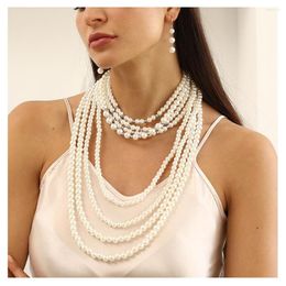 Necklace Earrings Set Luxury 8 Rope Pearl Earring Multi-layer Long Sweater Chain Jewellery Women's Stage Wedding Party Pendant