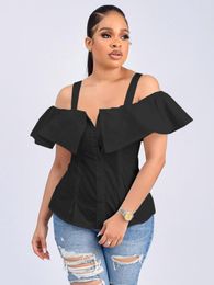 Women's Blouses Cold Shoulder Tops For Women Sheath Camisole Ruffles Button Up Shirts Summer Sexy Celebrate Classy Evening Party