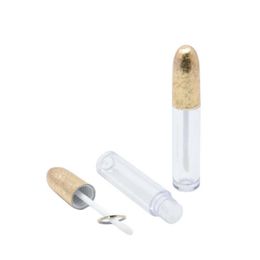 Transparent Plastic Empty Makeup Lipgloss Bottle, Clear Hollow Gold Bullet Shaped Lip Gloss Tube, Lipstick Package F3036 Tmiop