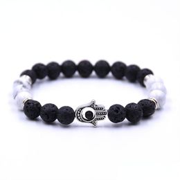 Beaded Many Color Natural Stone Fatima Hamsa Hand Men Bracelet Black Matte Lava Chakra Energy Summer Jewelry Drop Delivery Bracelets Dhce5