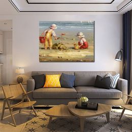 Modern Hand Painted Abstract Canvas Art at The Beach Oil Painting Home Decor for Bedroom