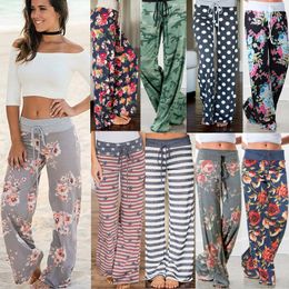 Loose Beach Women's Pants Summer Fashion Floral Print Drawstring Wide Leg Trousers Ladies Long Pant Sweatpants