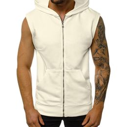 Men's Vests Sleeveless T shirt Zipper Coat Solid Color Hooded Vest Gym Fitness Muscle Running Sweatshirt 230620